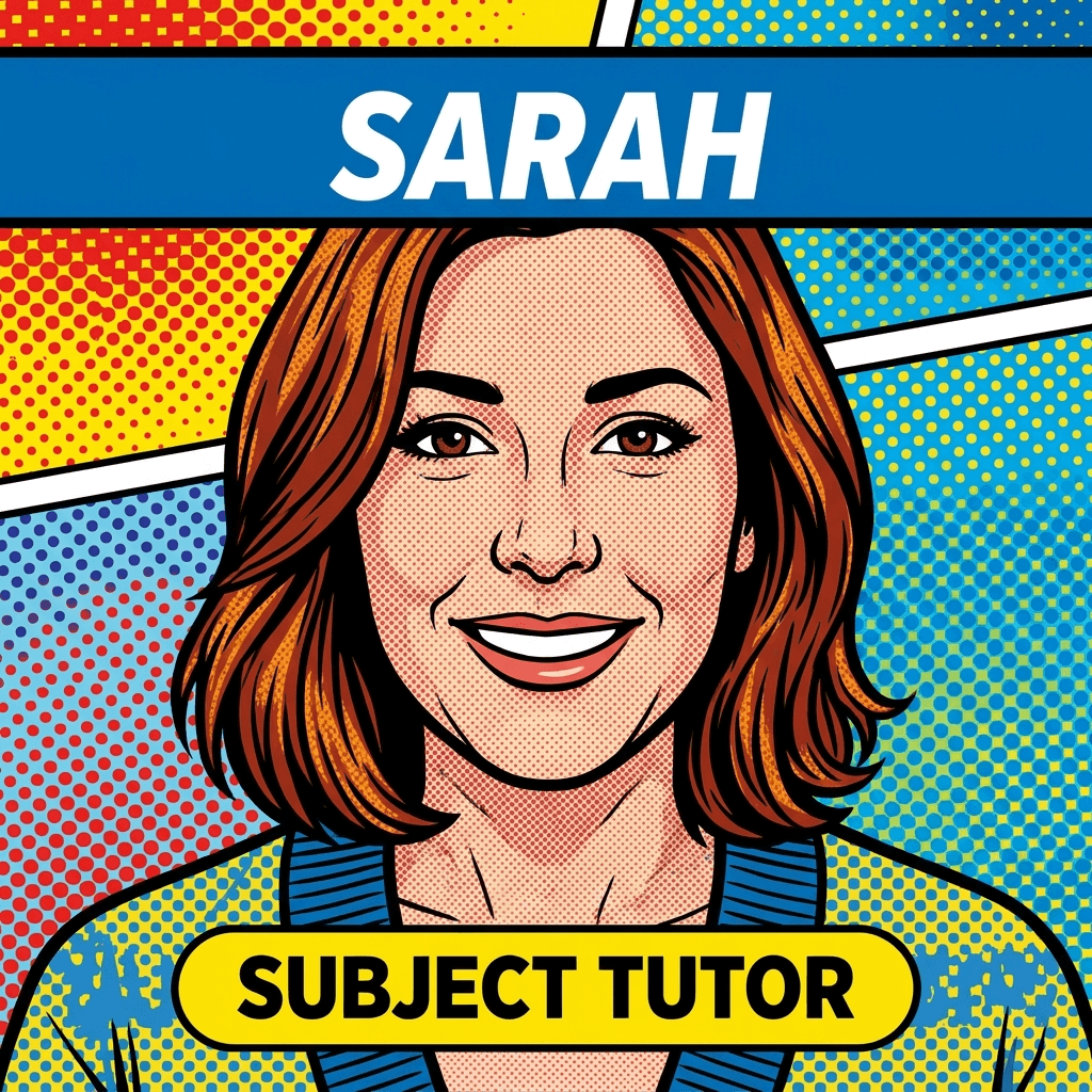 Pop-art portrait of Sarah, the AI subject tutor