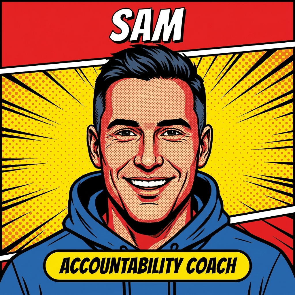 Pop-art portrait of Sam, the AI accountability coach